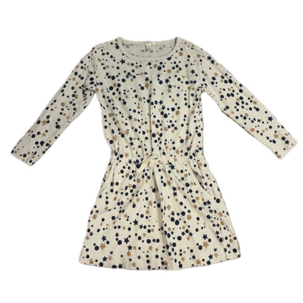 J. Crew Gold Stars & Dots Print Tie Waist Long Sleeve Dress